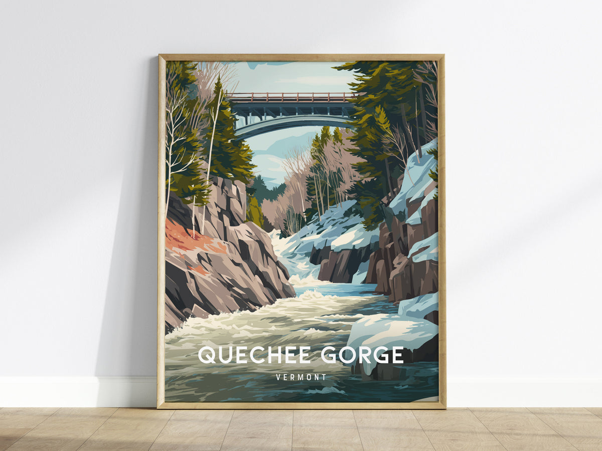 Quechee Gorge, Vermont Poster | Scenic Bridge & River Valley Wall Art — framed wall art