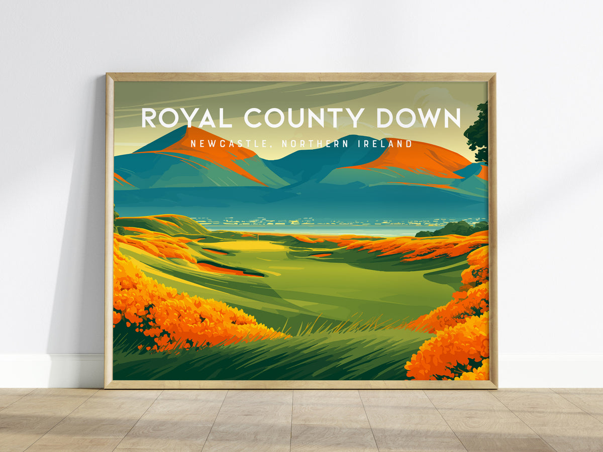 Royal County Down, Newcastle, Northern Ireland Poster | Landscape Links Poster Golf Wall Art — framed wall art