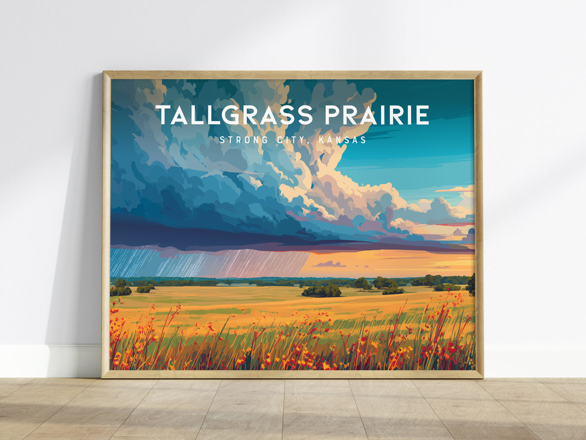 Tallgrass Prairie Landscape Poster | Strong City, Kansas Vacation Wall Art — framed wall art
