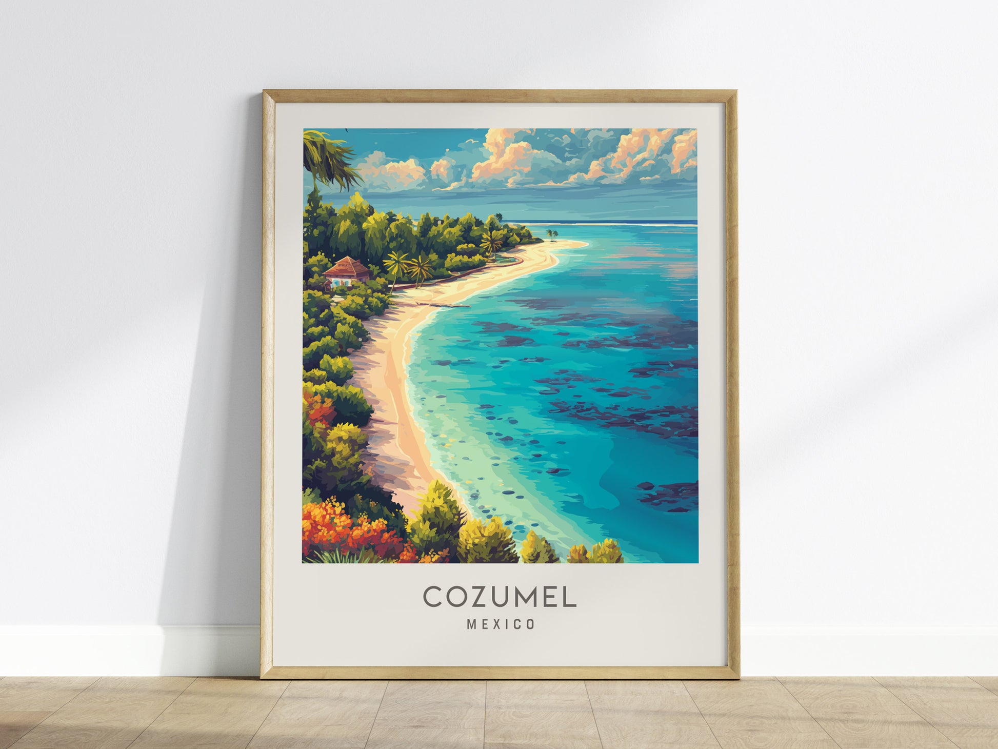 Cozumel Matte Border Poster | Mexico Coastal Beach Decor Vacation Wall Art — framed wall art