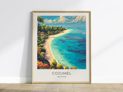 Cozumel Matte Border Poster | Mexico Coastal Beach Decor Vacation Wall Art — framed wall art