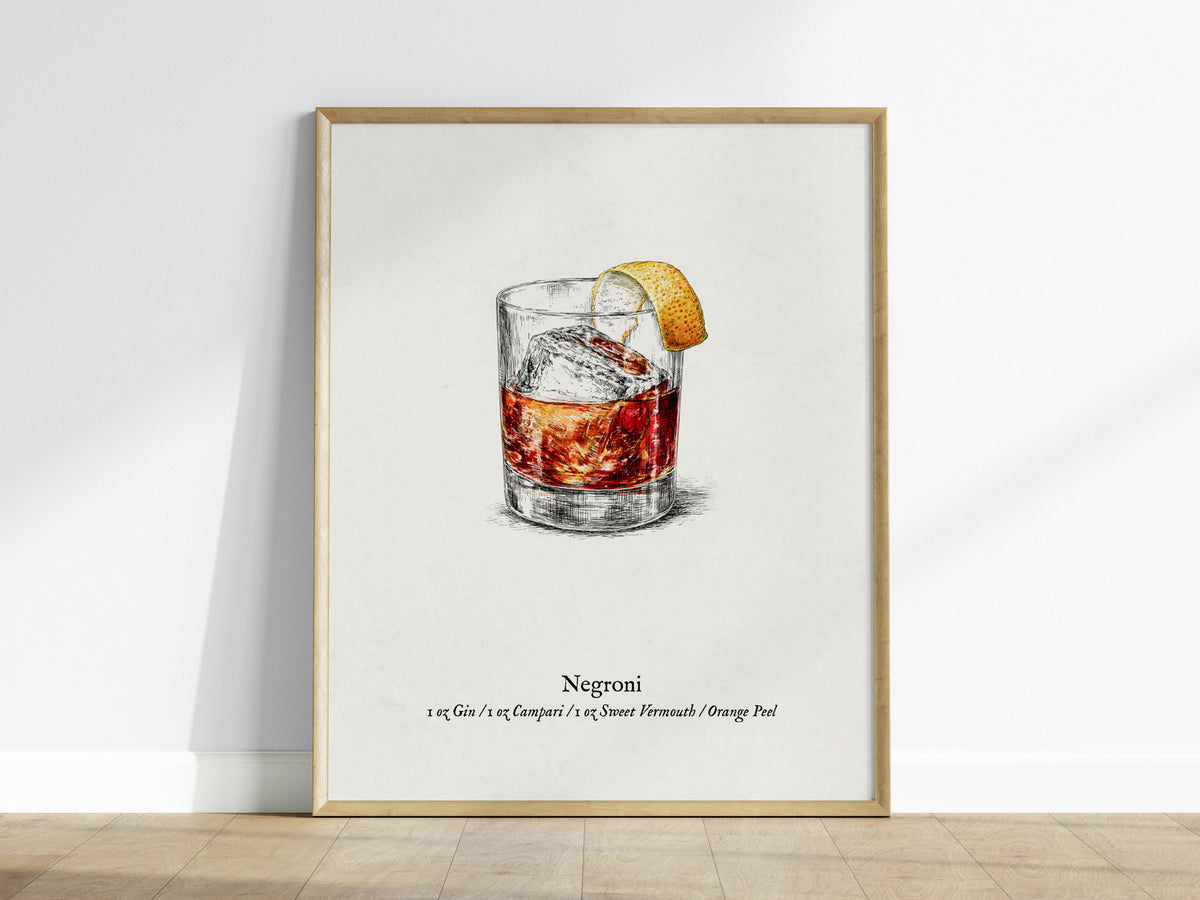 Negroni Poster | Vintage Cocktail Scientific Illustration Wall Art — framed wall art