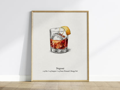 Negroni Poster | Vintage Cocktail Scientific Illustration Wall Art — framed wall art