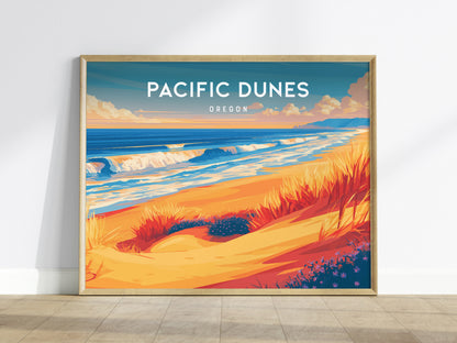 Pacific Dunes, Oregon Landscape Poster | Windswept Dunes Travel Wall Art — framed wall art