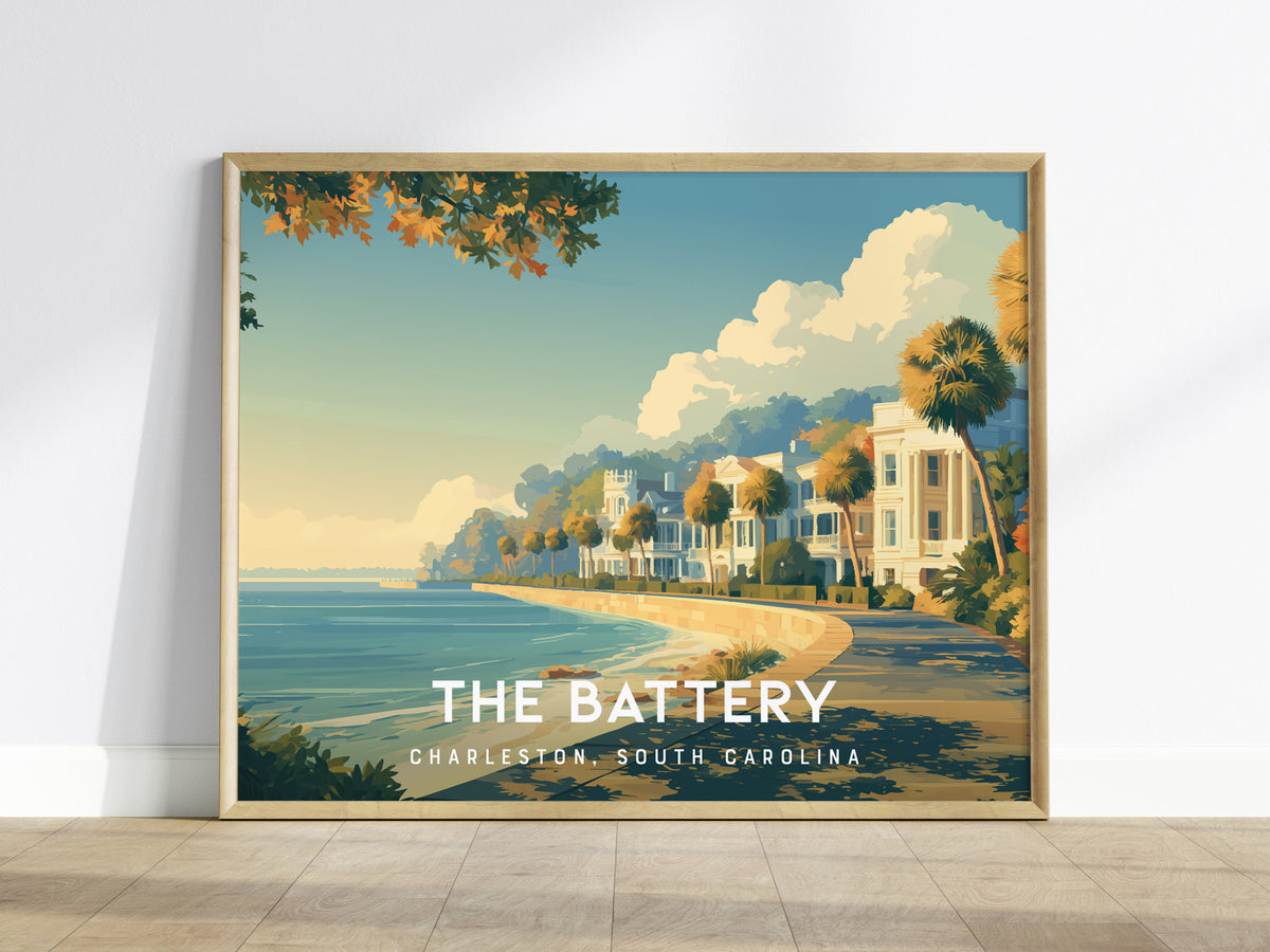 The Battery Landscape Poster | Charleston, South Carolina Destination Print Framed or Unframed Wall Art — framed wall art