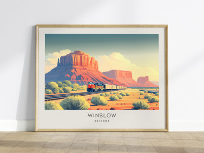 Winslow Landscape Matte Border Poster | Arizona Route 66 Vacation Wall Art — framed wall art