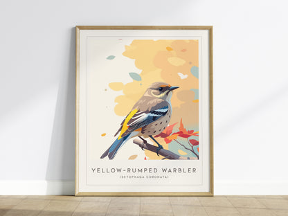 Yellow-rumped Warbler, Setophaga coronata Poster | Vibrant Songbird Nature Poster Wall Art — framed wall art