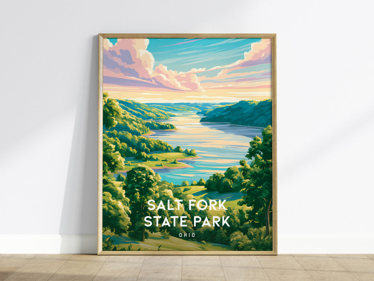 Salt Fork State Park, Ohio Poster | Lakeside Forest Retreat Wall Art — framed wall art