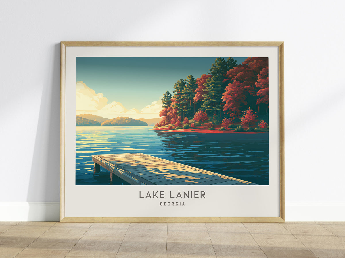 Lake Lanier Landscape Matte Border Poster | Georgia Travel Gift Framed or Unframed — framed wall art