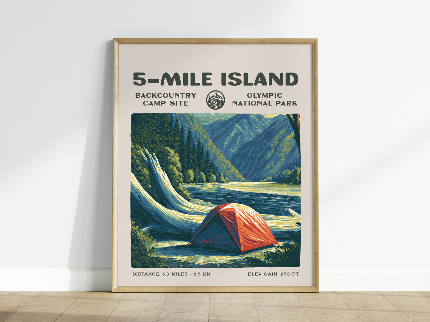5-Mile Island, Olympic National Park Poster | Hiker Gift | Rainforest River Backcountry Wall Art — framed wall art