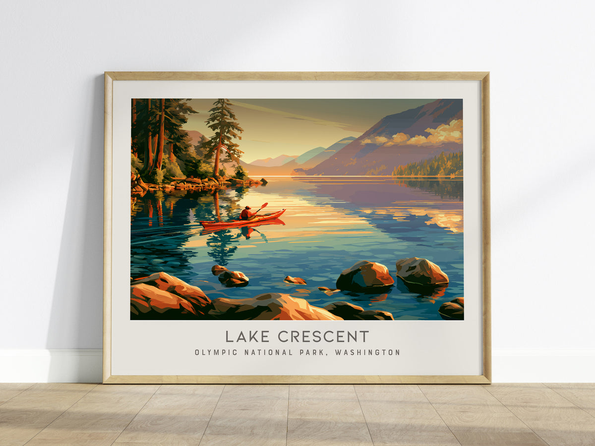 Lake Crescent Landscape Matte Border Poster | Olympic National Park, Washington Travel Wall Art — framed wall art