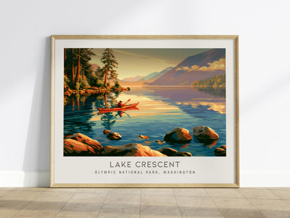 Lake Crescent Landscape Matte Border Poster | Olympic National Park, Washington Travel Wall Art — framed wall art