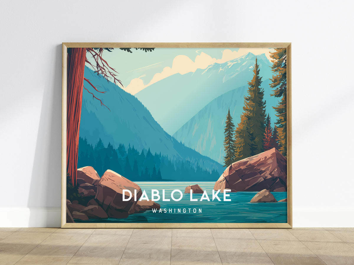 Diablo Lake Landscape, Washington Poster | Mountain Lake Vacation Wall Art — framed wall art