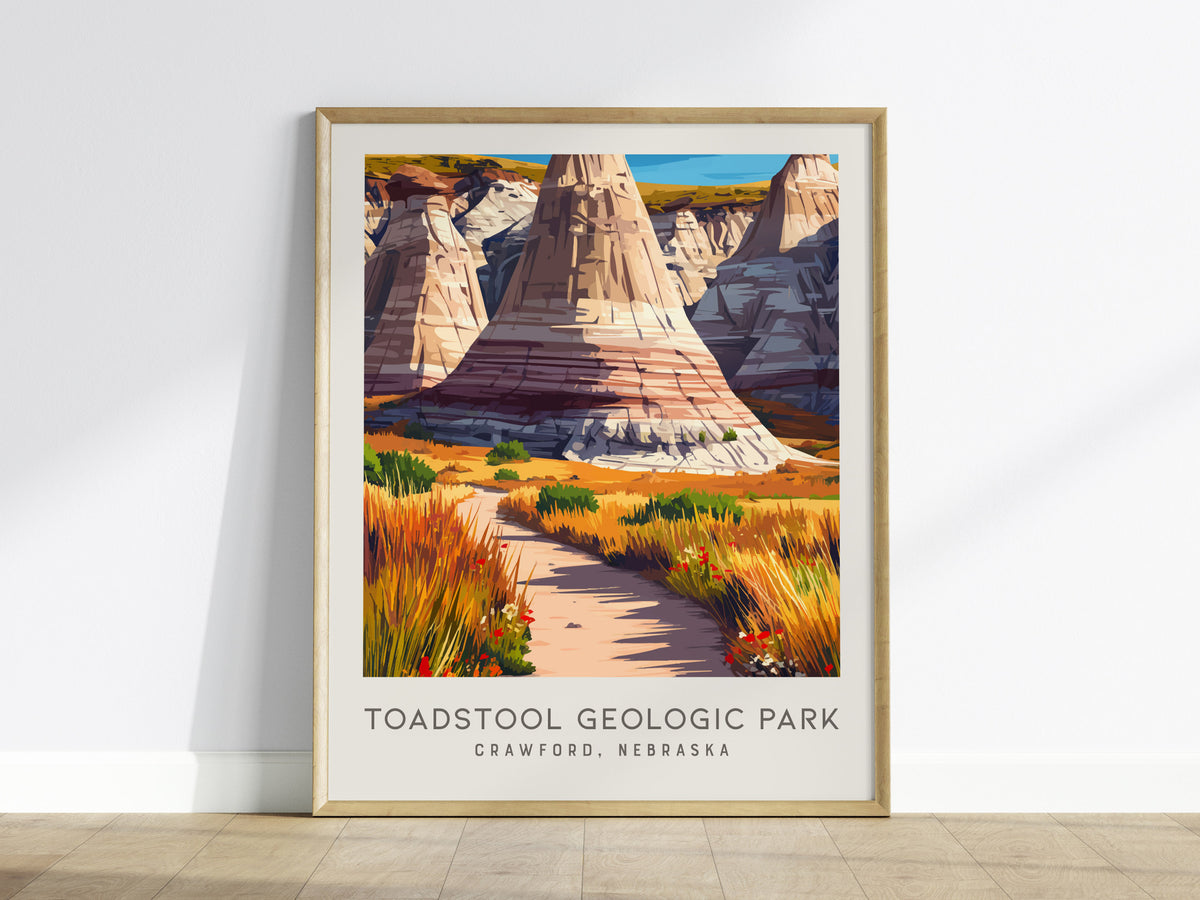 Toadstool Geologic Park Matte Border Poster | Crawford, Nebraska Travel Wall Art — framed wall art