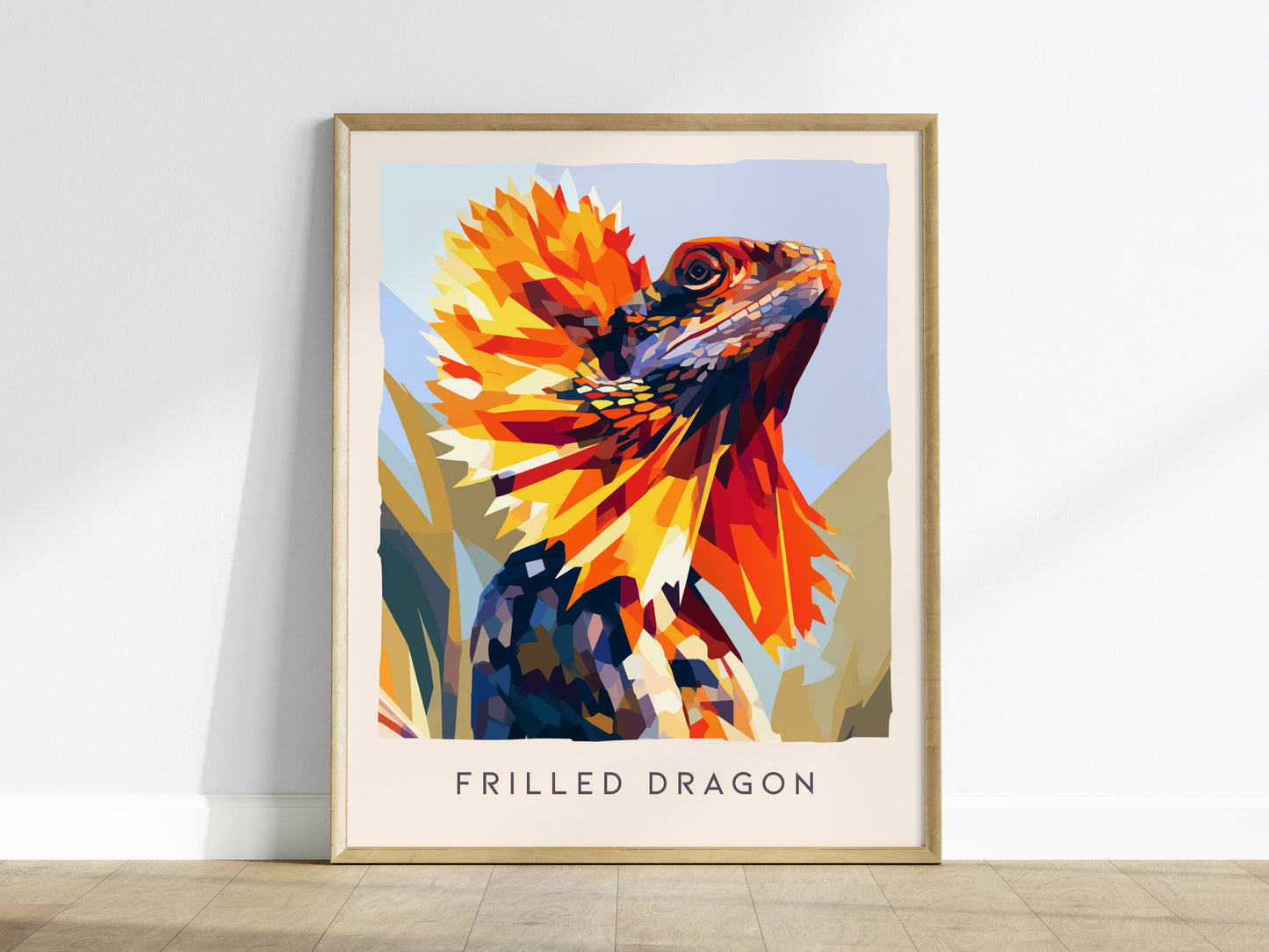 Frilled Dragon, Wildlife Poster | Ancient Reptile Portrait Wall Art — framed wall art