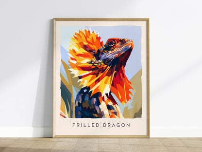 Frilled Dragon, Wildlife Poster | Ancient Reptile Portrait Wall Art — framed wall art
