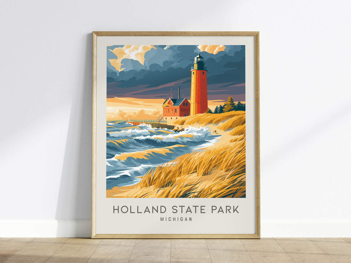 Holland State Park Matte Border Poster | Michigan Travel Wall Art — framed wall art
