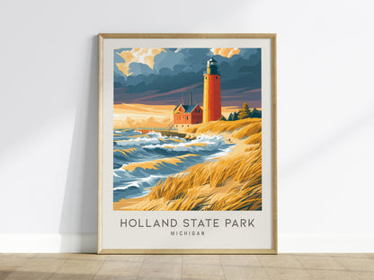 Holland State Park Matte Border Poster | Michigan Travel Wall Art — framed wall art