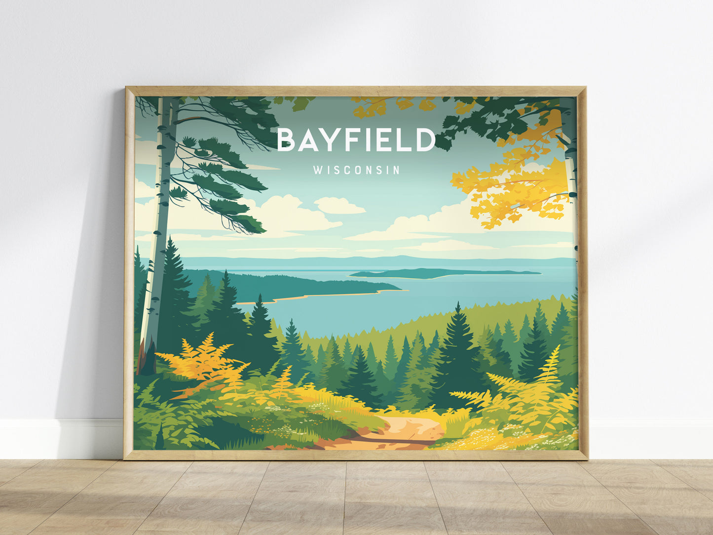 Bayfield, Wisconsin Landscape Poster | Coastal Beach Decor & Harbor Wall Art — framed wall art