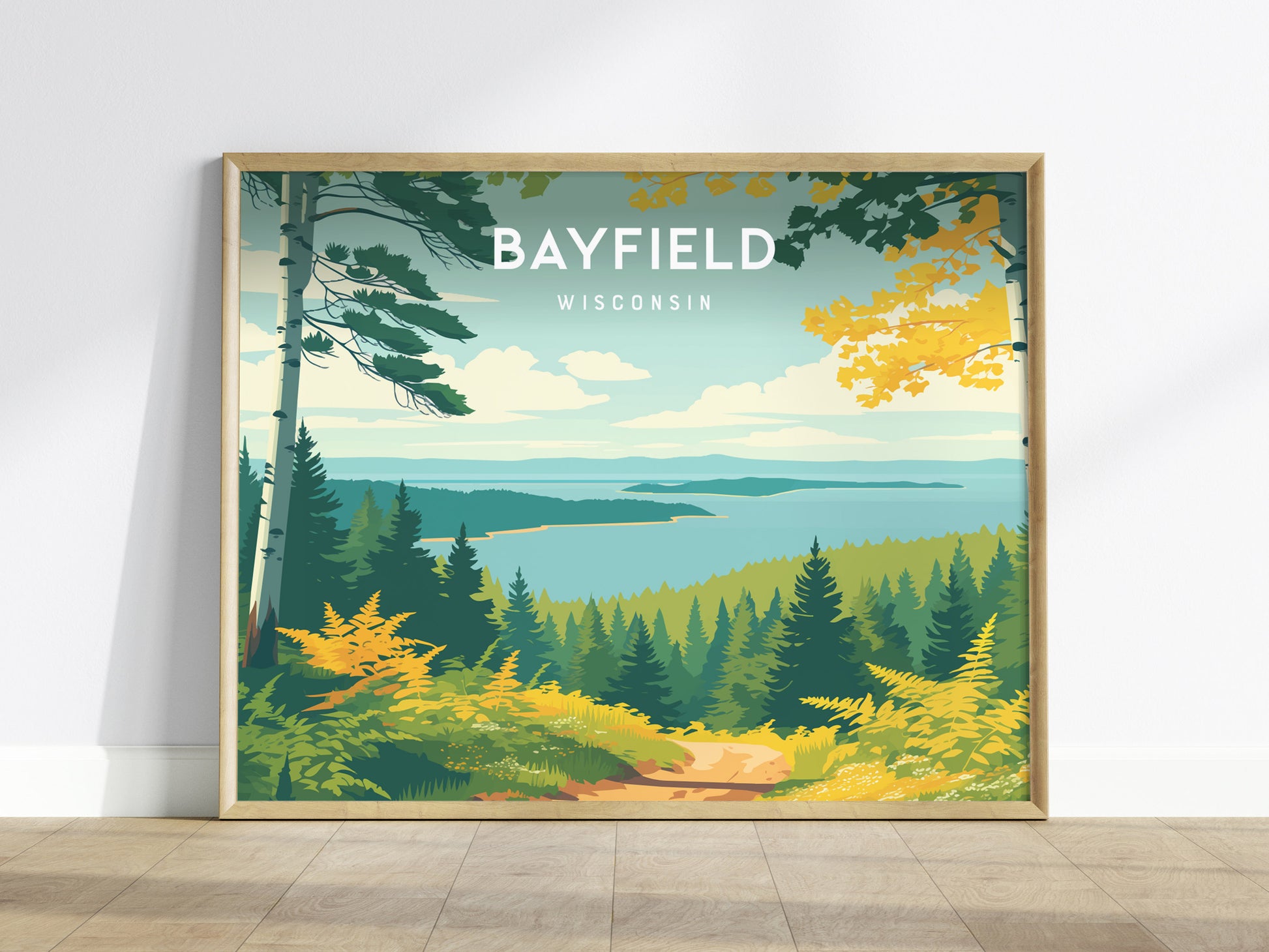 Bayfield, Wisconsin Landscape Poster | Coastal Beach Decor & Harbor Wall Art — framed wall art