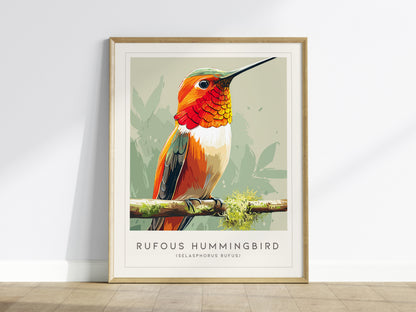 Rufous Hummingbird, Selasphorus rufus Poster | Vibrant Bird Wall Art — framed wall art