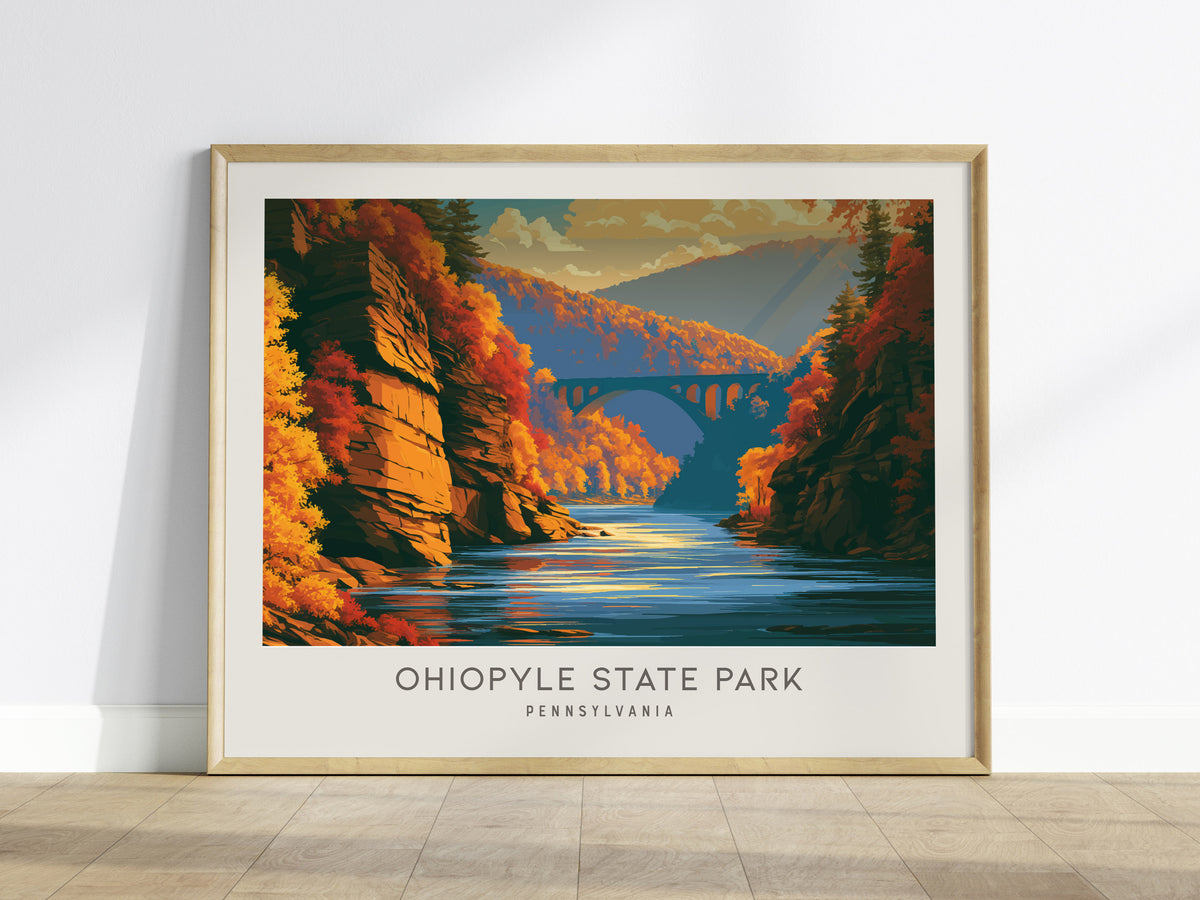 Ohiopyle State Park Landscape Matte Border Poster | Pennsylvania Vacation Wall Art — framed wall art