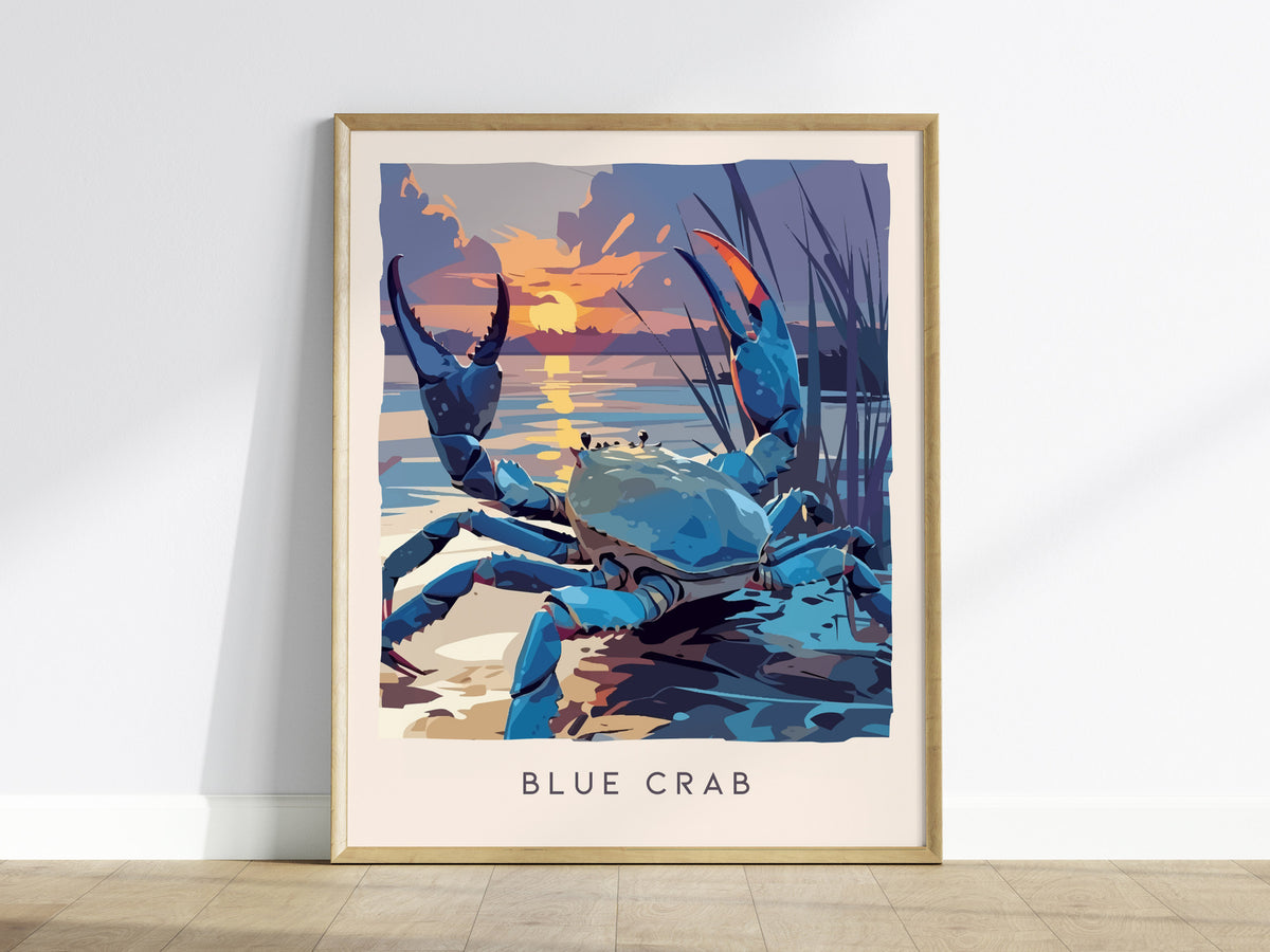 Blue Crab, Callinectes sapidus Poster | Coastal Wildlife Wall Art — framed wall art