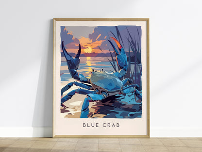 Blue Crab, Callinectes sapidus Poster | Coastal Wildlife Wall Art — framed wall art