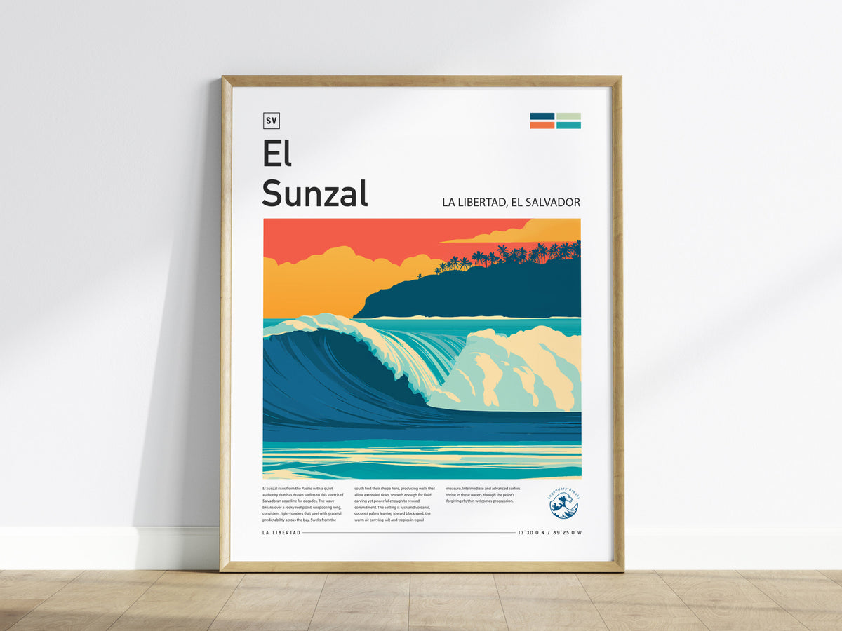El Sunzal, La Libertad, El Salvador Poster | Tropical Surf Wall Art — framed wall art