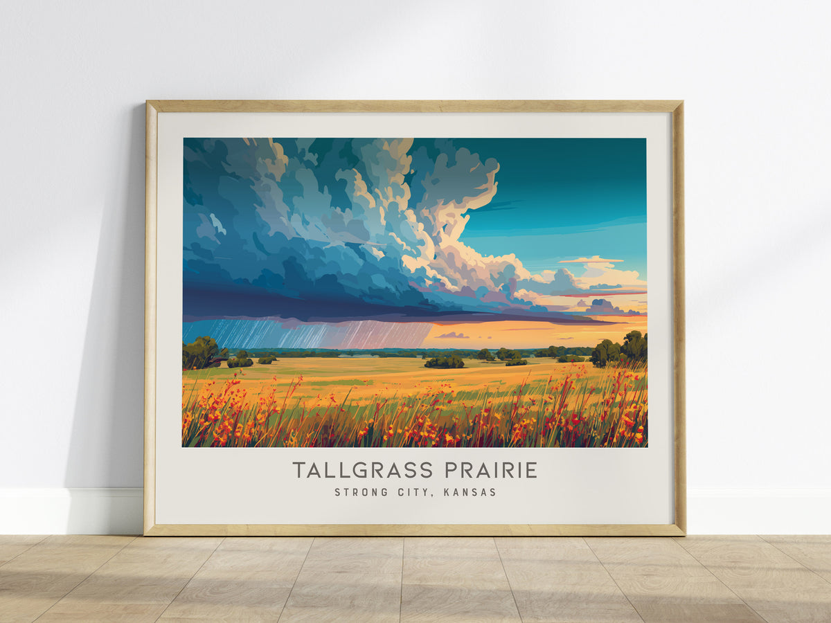 Tallgrass Prairie Landscape Matte Border Poster | Strong City, Kansas Framed or Unframed Travel Gift — framed wall art