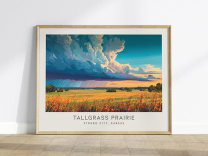 Tallgrass Prairie Landscape Matte Border Poster | Strong City, Kansas Framed or Unframed Travel Gift — framed wall art