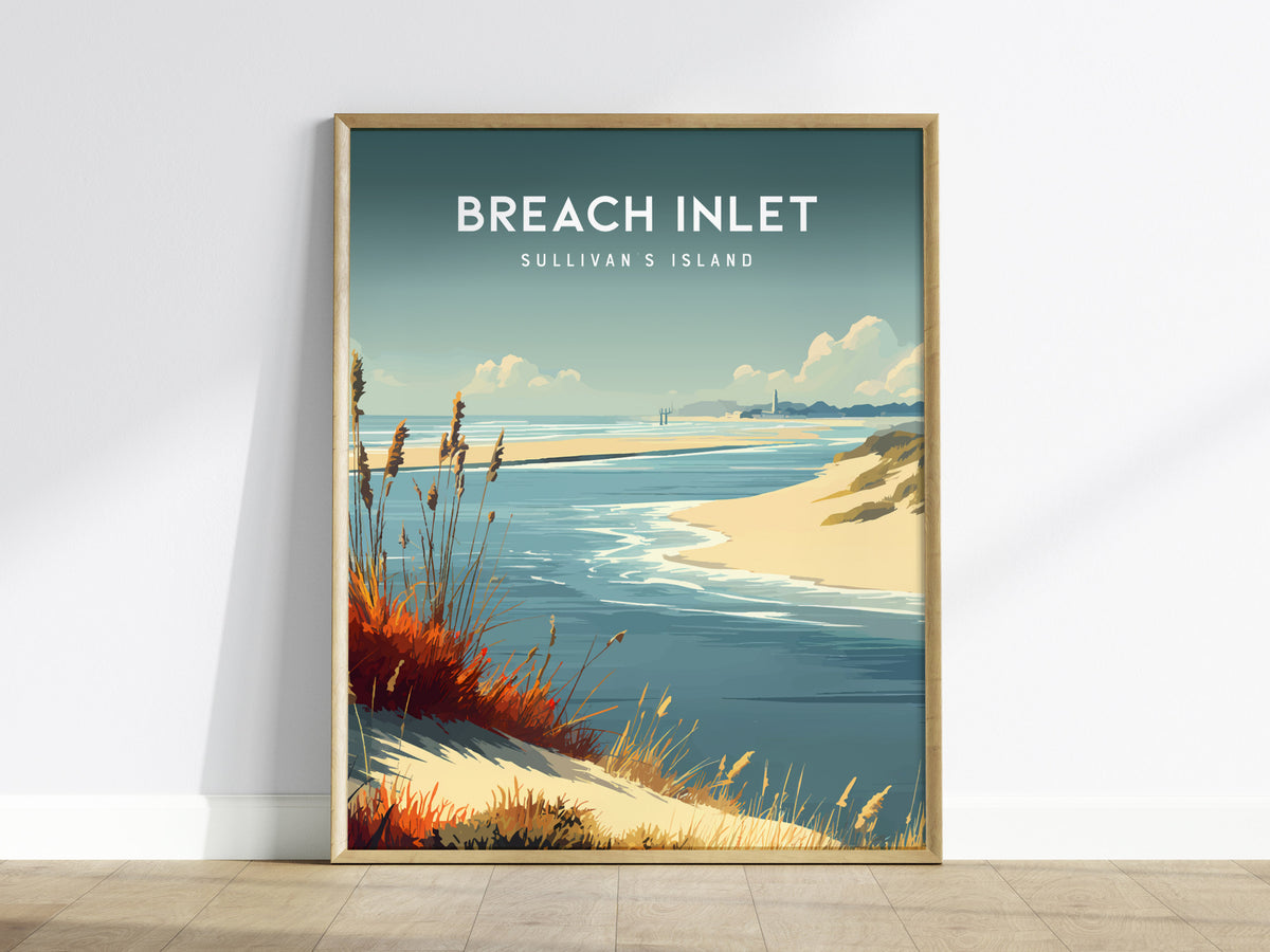 Breach Inlet, Sullivan's Island Poster | Coastal Beach Decor Travel Gift Wall Art — framed wall art