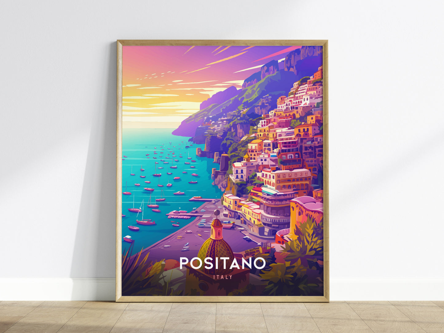 Positano Sunset Poster | Amalfi Coast Italy Wall Art Print