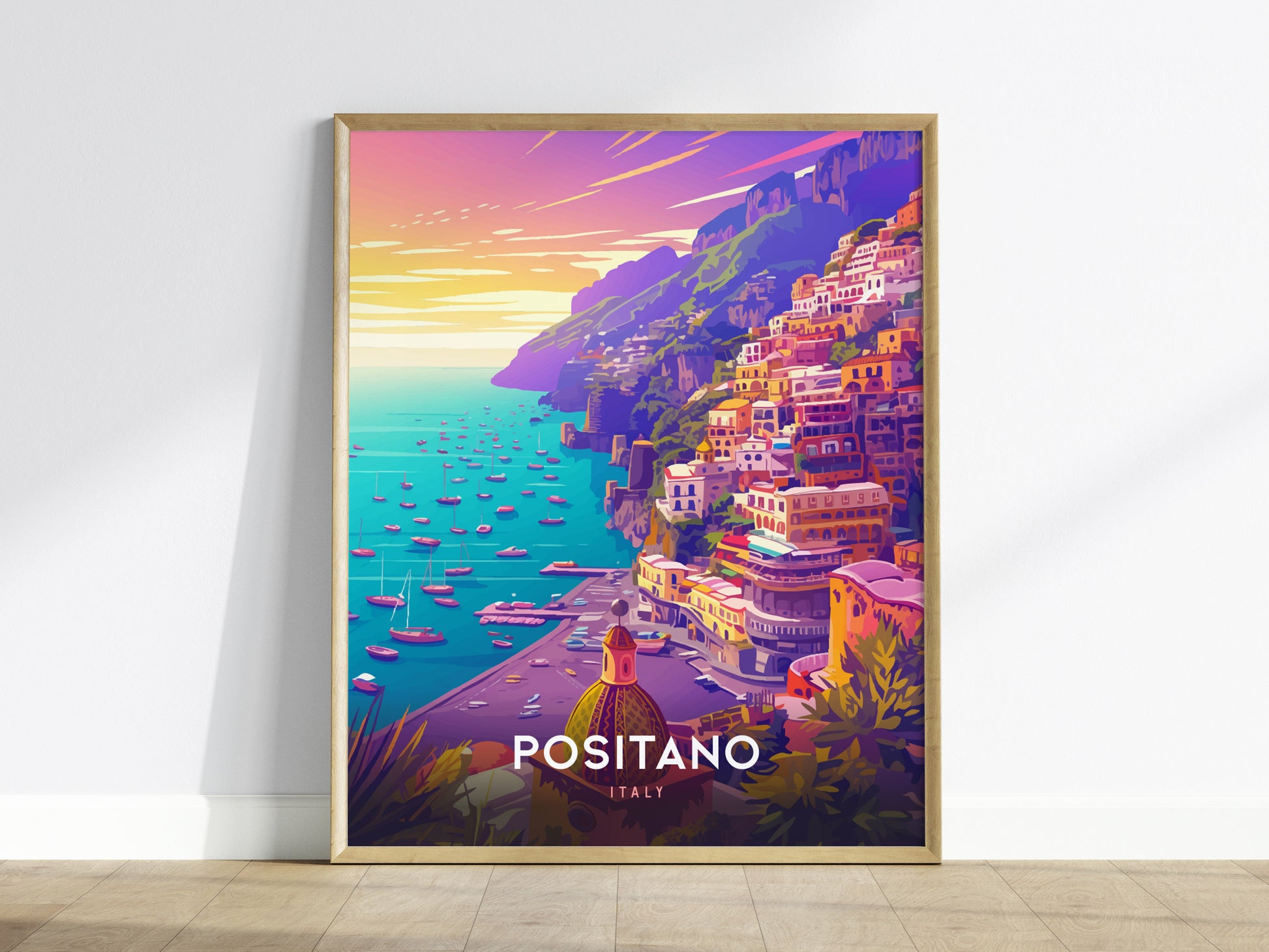 Positano Sunset Poster | Amalfi Coast Italy Wall Art Print