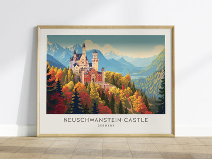 Neuschwanstein Castle Landscape Matte Border Poster | Germany Vacation Wall Art — framed wall art
