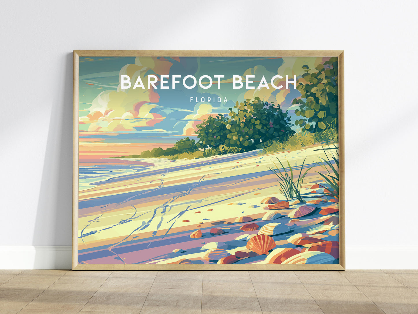 Barefoot Beach, Florida Poster | Tropical Shoreline Landscape Coastal Decor Wall Art — framed wall art