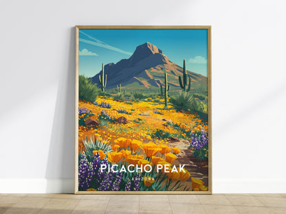 Picacho Peak, Arizona Poster | Desert Wildflower Destination Print Wall Art — framed wall art