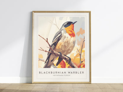 Blackburnian Warbler, Setophaga fusca Poster | Fiery Songbird Nature Print Wall Art — framed wall art