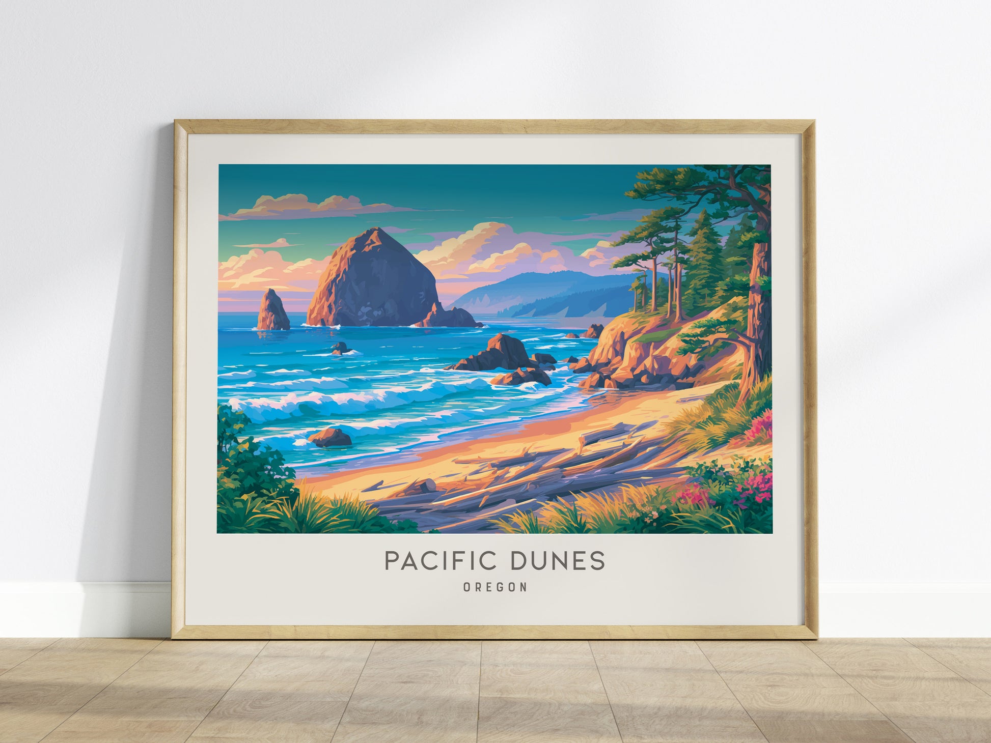 Pacific Dunes Landscape Matte Border Poster | Oregon Coastal Beach Decor — framed wall art