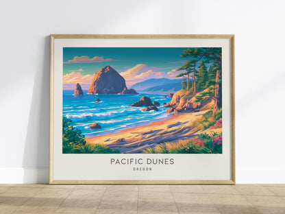 Pacific Dunes Landscape Matte Border Poster | Oregon Coastal Beach Decor — framed wall art