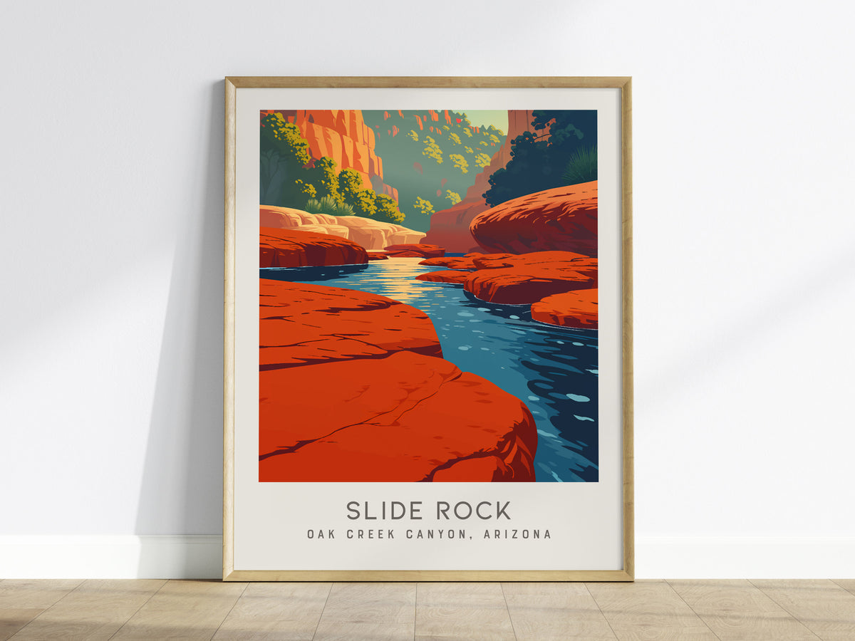 Slide Rock Matte Border Poster | Oak Creek Canyon, Arizona Travel Wall Art — framed wall art