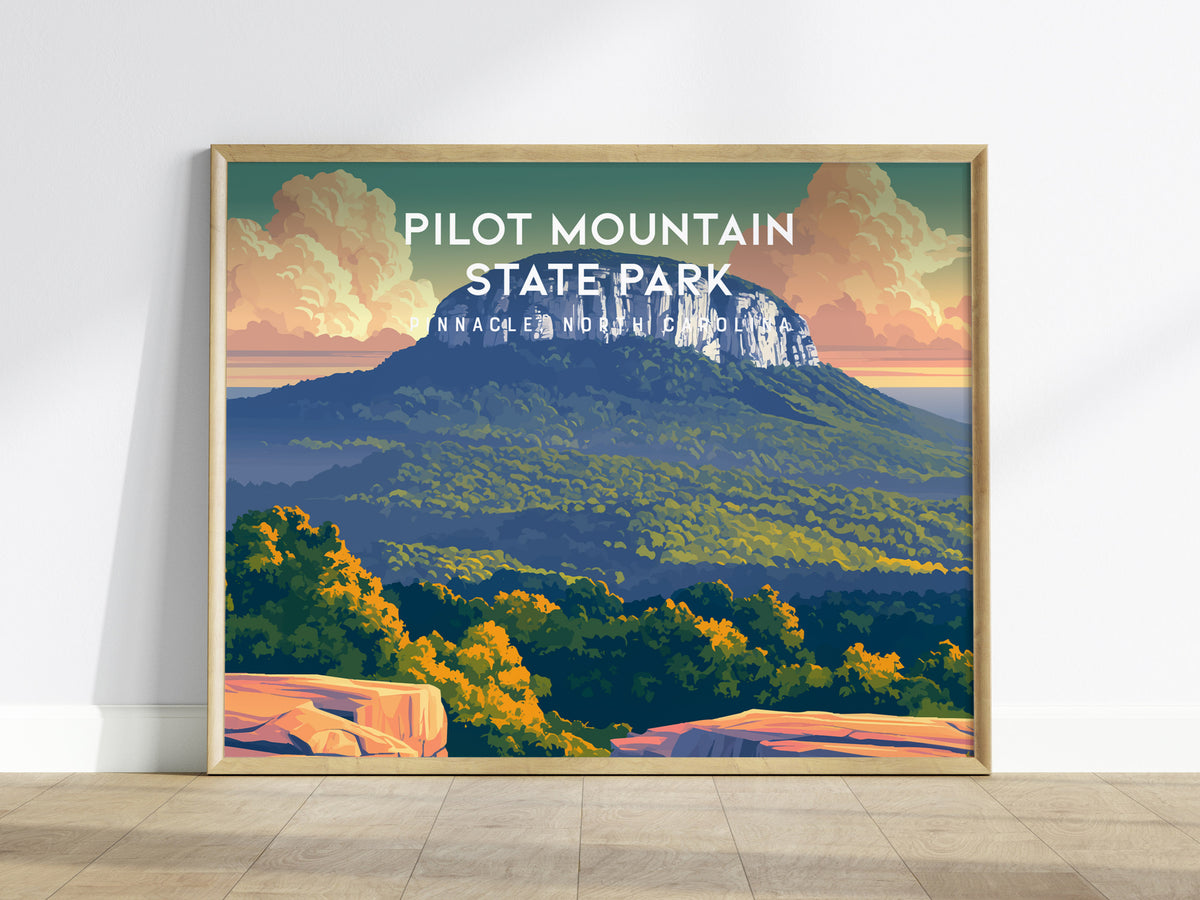 Pilot Mountain State Park Landscape Poster | Pinnacle, North Carolina Vacation Wall Art — framed wall art