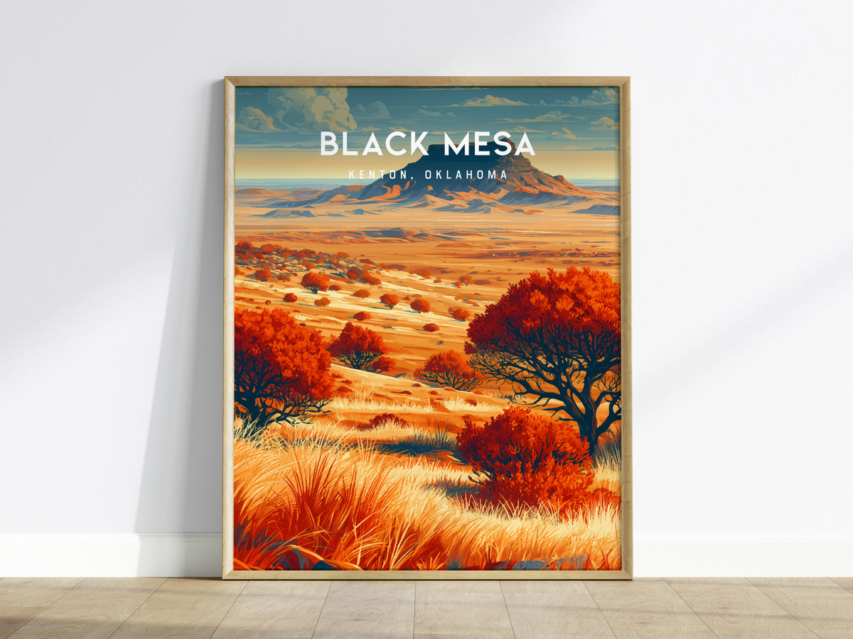 Black Mesa, Kenton, Oklahoma Poster | Western Prairie Adventure Wall Art — framed wall art