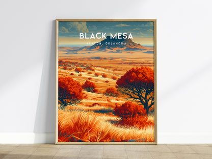 Black Mesa, Kenton, Oklahoma Poster | Western Prairie Adventure Wall Art — framed wall art