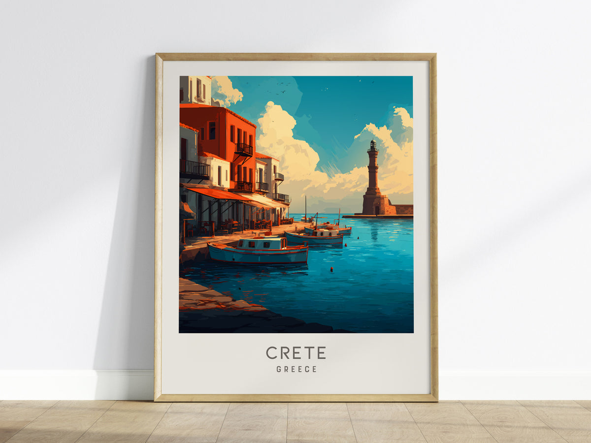 Crete Matte Border Poster | Greece Coastal Beach Decor Travel Wall Art — framed wall art