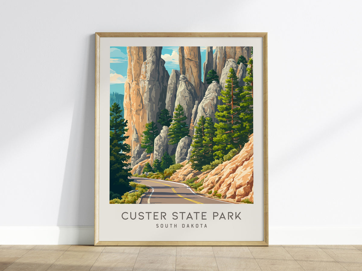 Custer State Park Matte Border Poster | South Dakota Travel Gift Vacation Wall Art — framed wall art