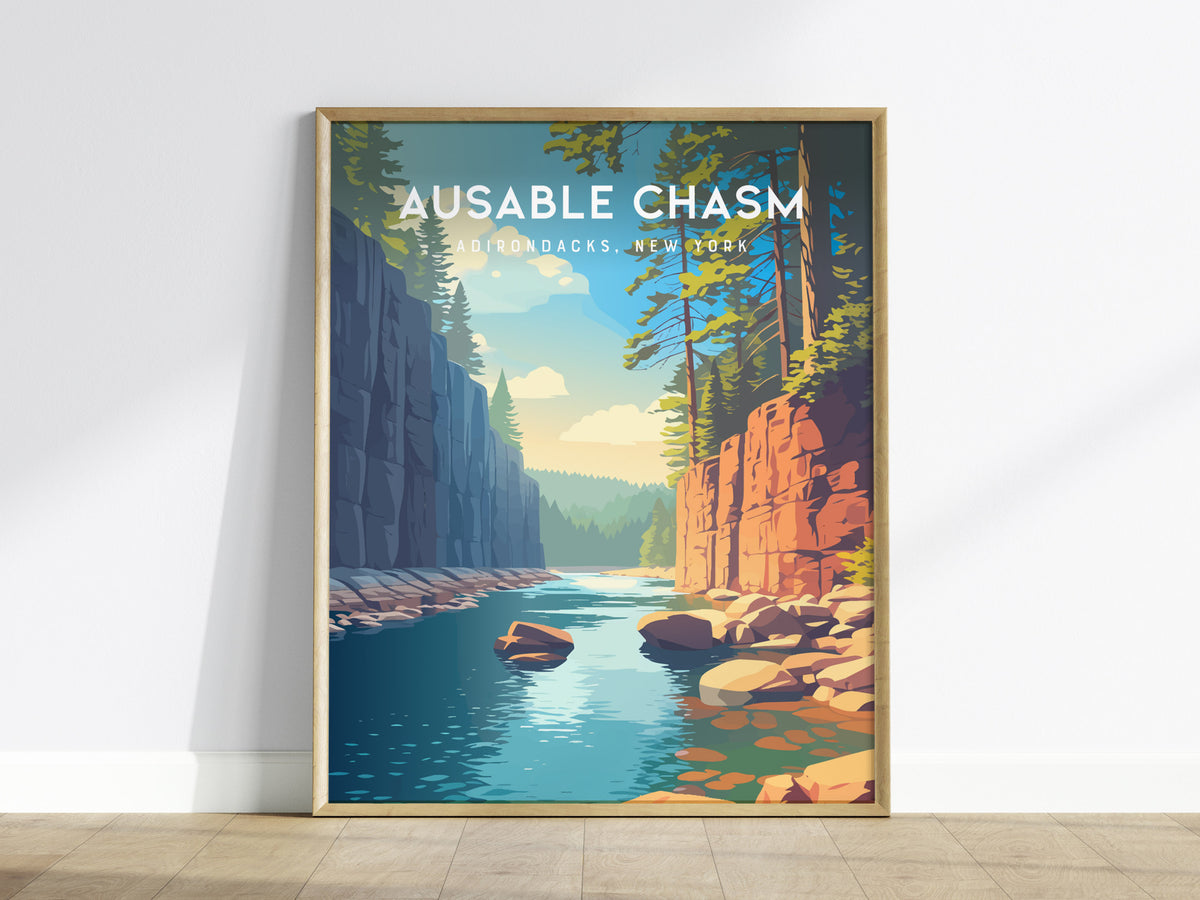 Ausable Chasm, Adirondacks, New York Poster | Gorge & Waterfall Vacation Wall Art — framed wall art