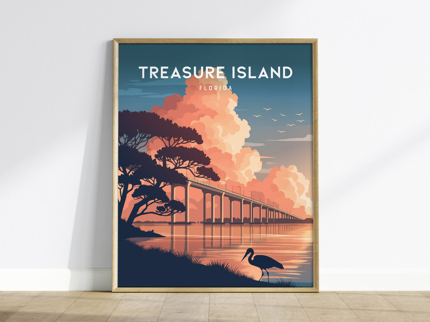 Treasure Island, Florida Poster | Sunset Beach & Lifeguard Tower Wall Art — framed wall art