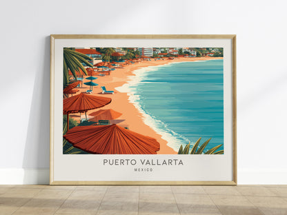 Puerto Vallarta Landscape Matte Border Poster | Mexico Destination Print Travel Wall Art — framed wall art