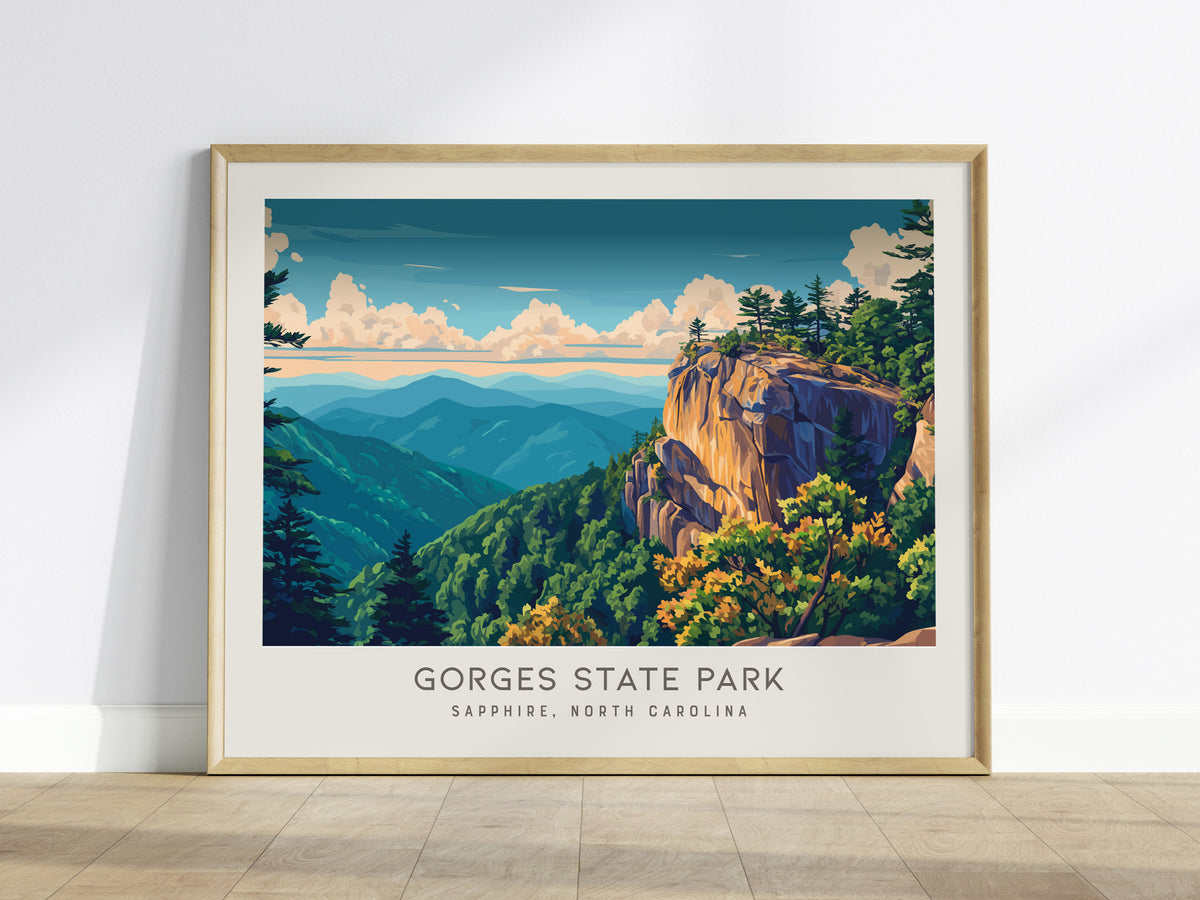 Gorges State Park Landscape Matte Border Poster | Sapphire, North Carolina Vacation Wall Art — framed wall art